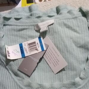 Charter Club Sky Blue Ribbed Scallop-Edge Top